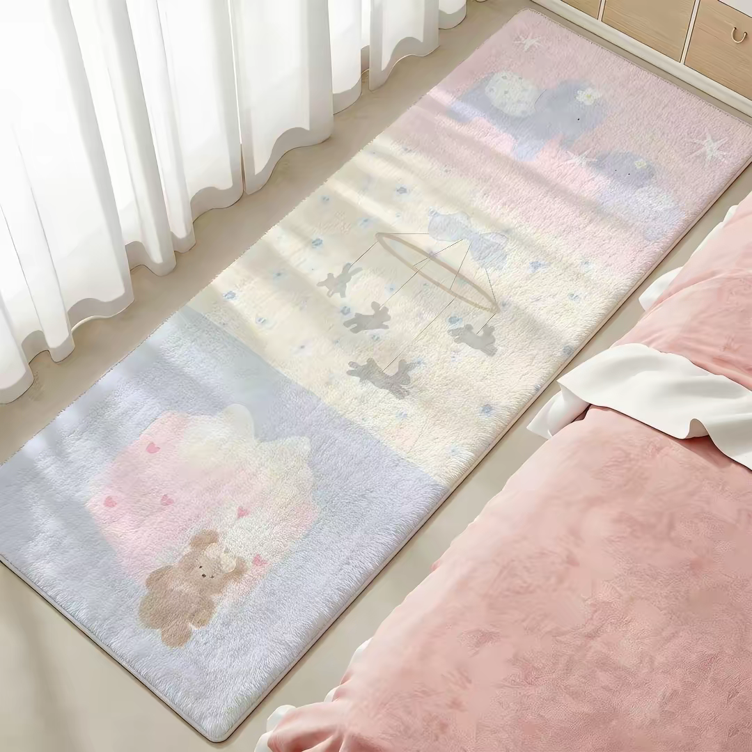 Retro dreamy pastoral-style floor mat, faux cashmere rug, cute girly bedroom bedside rug, bay window cushion carpet, foot mat.