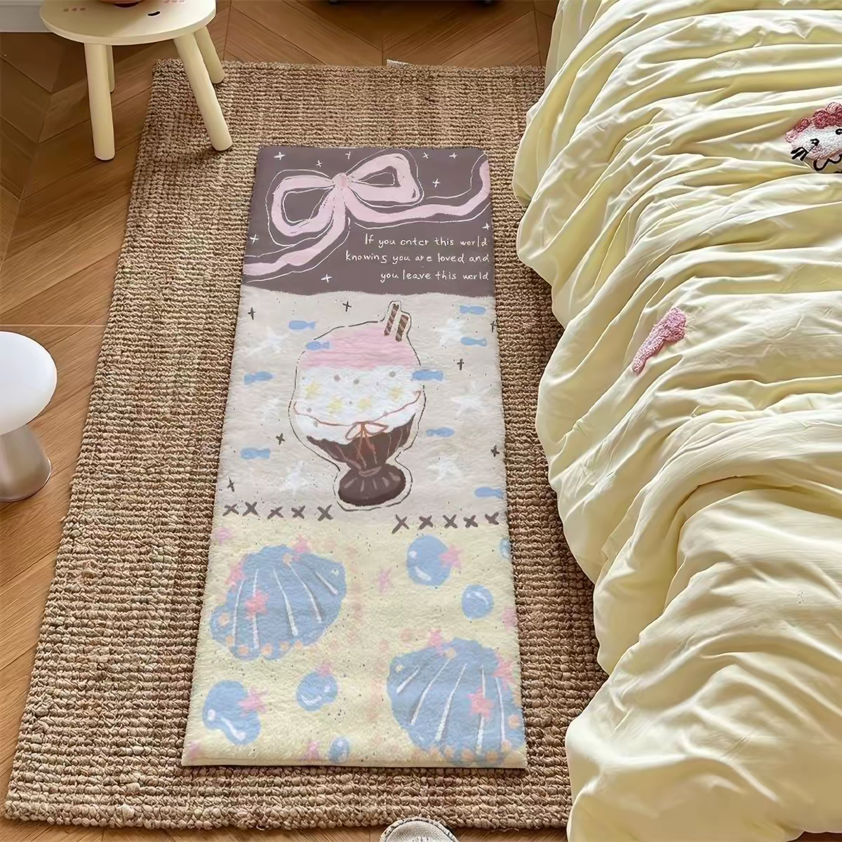 Retro dreamy pastoral-style floor mat, faux cashmere rug, cute girly bedroom bedside rug, bay window cushion carpet, foot mat.