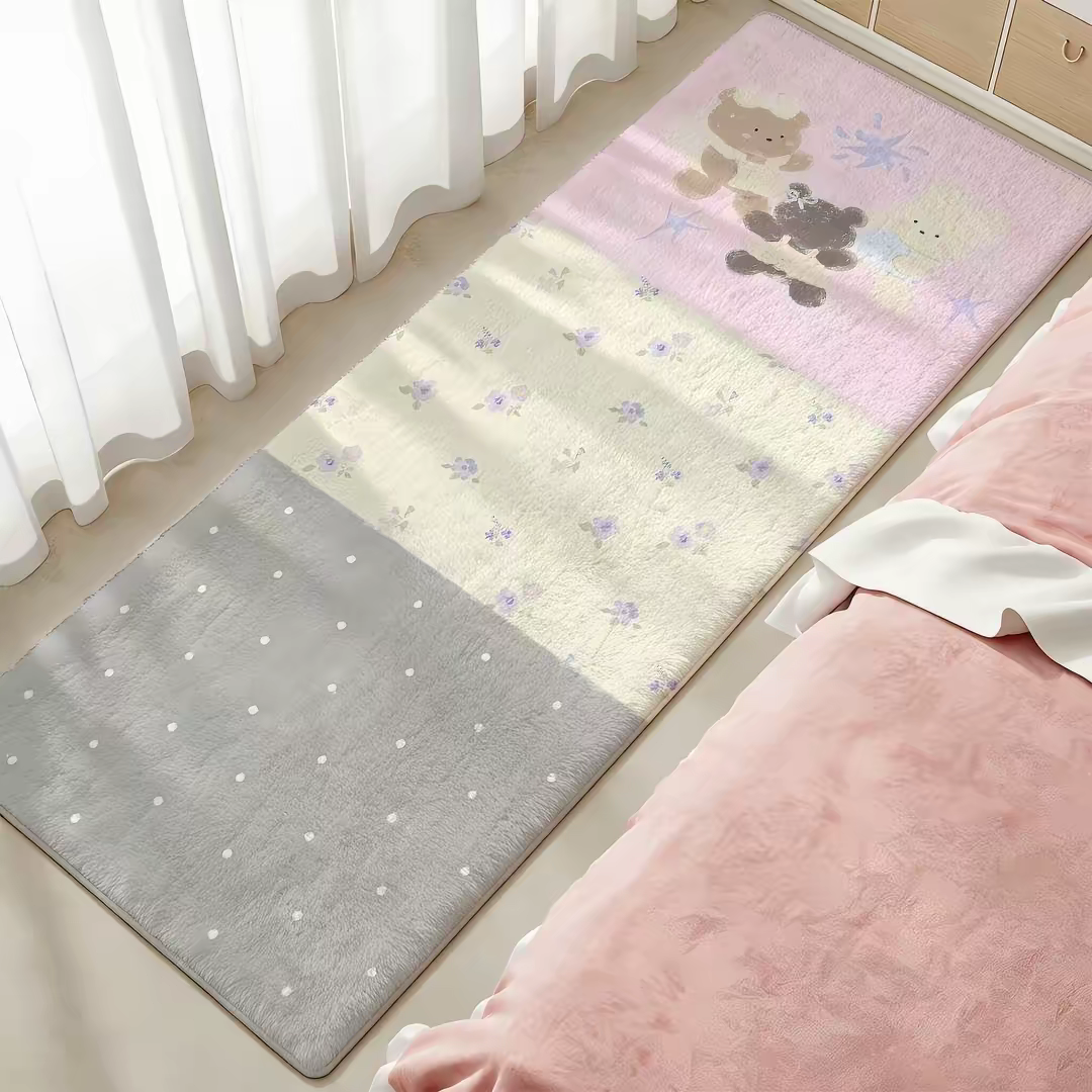 Retro dreamy pastoral-style floor mat, faux cashmere rug, cute girly bedroom bedside rug, bay window cushion carpet, foot mat.