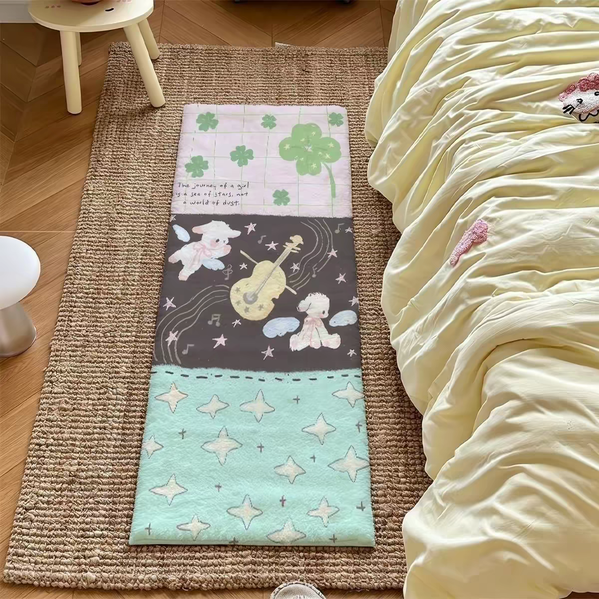 Retro dreamy pastoral-style floor mat, faux cashmere rug, cute girly bedroom bedside rug, bay window cushion carpet, foot mat.