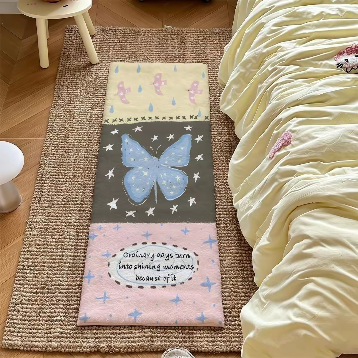 Retro dreamy pastoral-style floor mat, faux cashmere rug, cute girly bedroom bedside rug, bay window cushion carpet, foot mat.