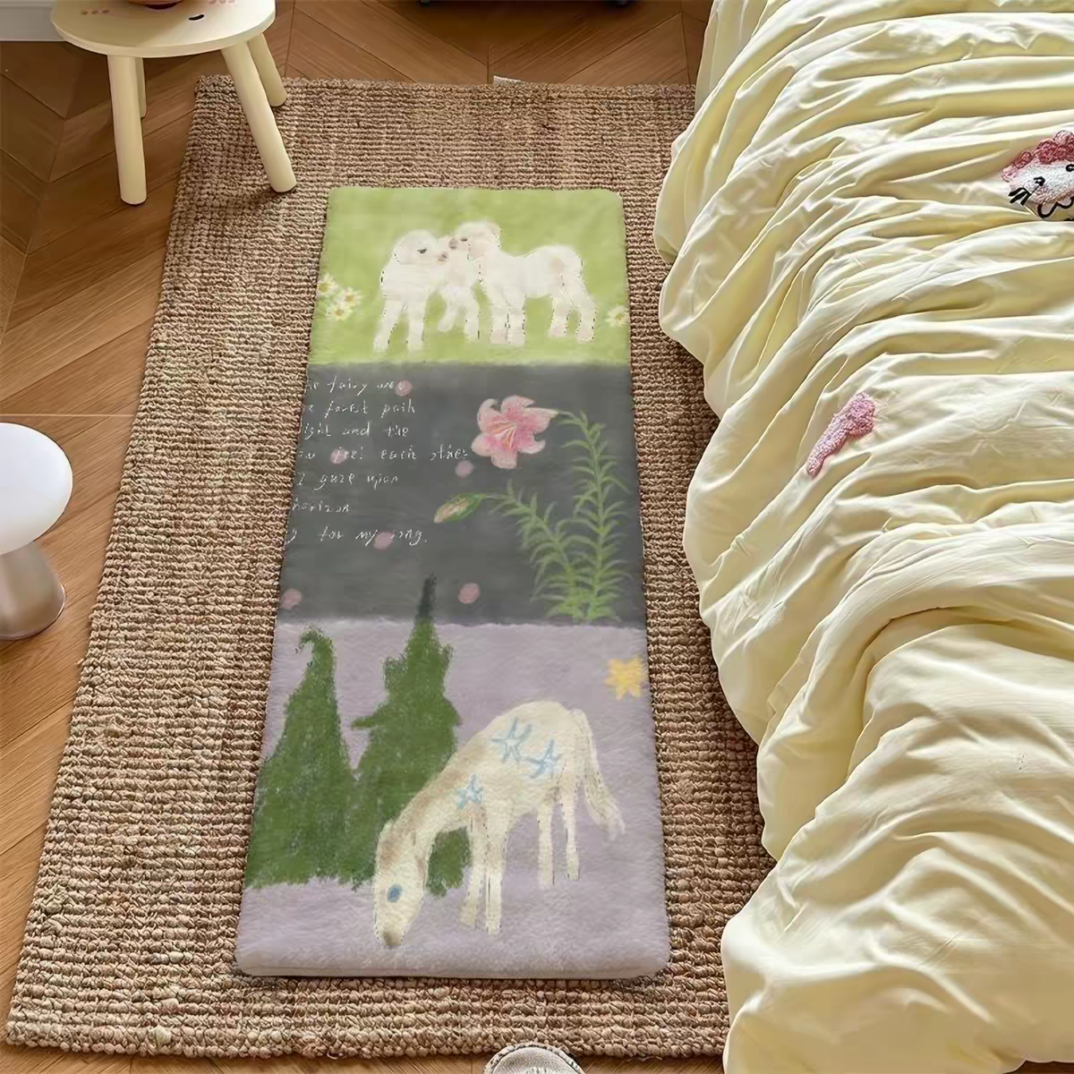 Retro dreamy pastoral-style floor mat, faux cashmere rug, cute girly bedroom bedside rug, bay window cushion carpet, foot mat.
