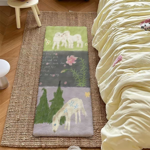 Retro dreamy pastoral-style floor mat, faux cashmere rug, cute girly bedroom bedside rug, bay window cushion carpet, foot mat.