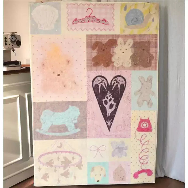 Cartoon Hand-Painted Patchwork Puppy Rug Cute Bedroom Bedside Mat Living Room Coffee Table Faux Cashmere Floor Mat