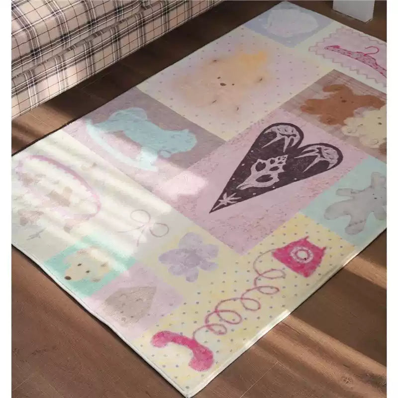 Cartoon Hand-Painted Patchwork Puppy Rug Cute Bedroom Bedside Mat Living Room Coffee Table Faux Cashmere Floor Mat