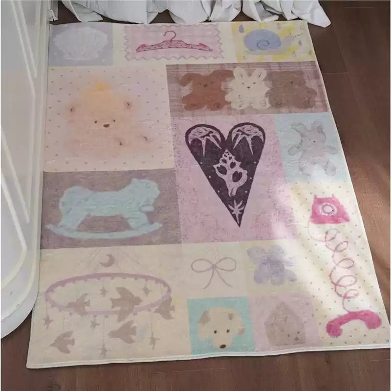 Cartoon Hand-Painted Patchwork Puppy Rug Cute Bedroom Bedside Mat Living Room Coffee Table Faux Cashmere Floor Mat