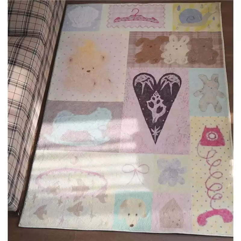 Cartoon Hand-Painted Patchwork Puppy Rug Cute Bedroom Bedside Mat Living Room Coffee Table Faux Cashmere Floor Mat