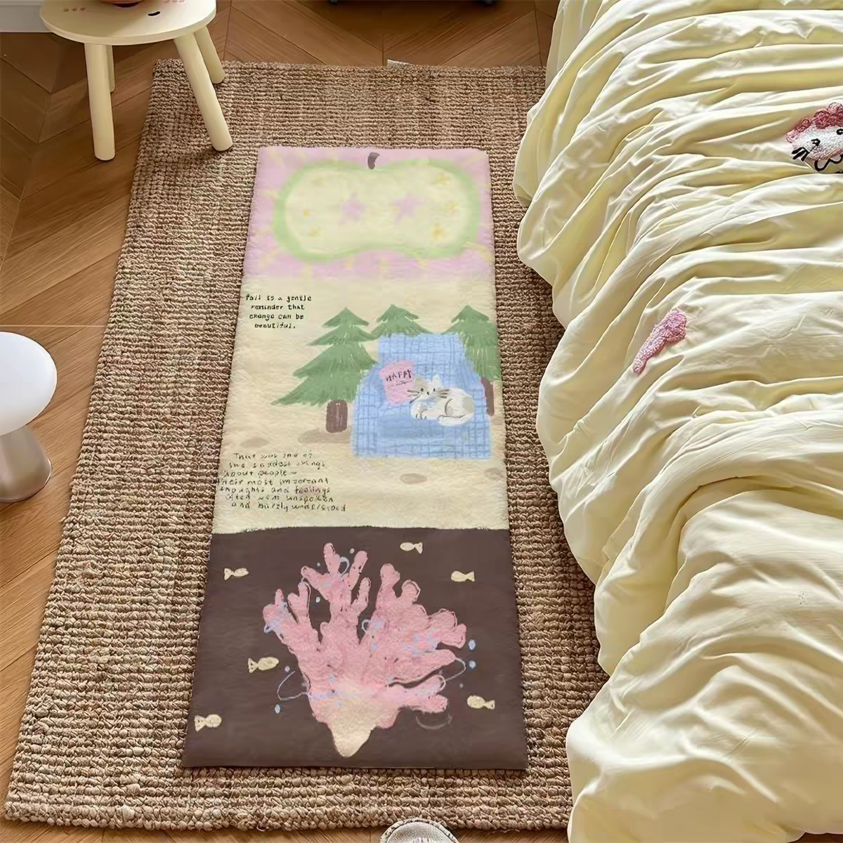 Retro dreamy pastoral-style floor mat, faux cashmere rug, cute girly bedroom bedside rug, bay window cushion carpet, foot mat.